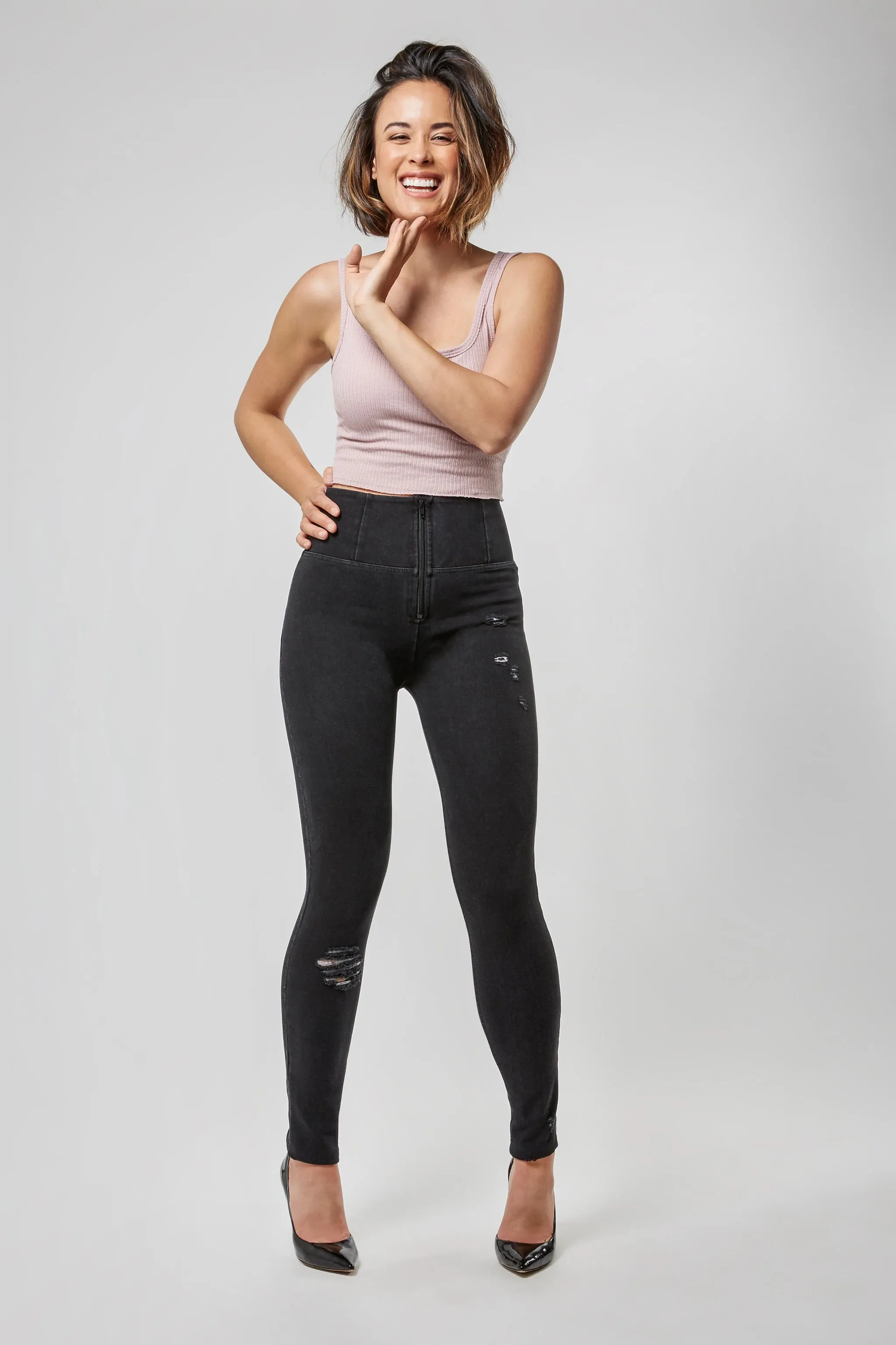 (WRUP1HS140-J7N) Stretch Denim WR.UP® met Hoge Taille en Scheurtjes